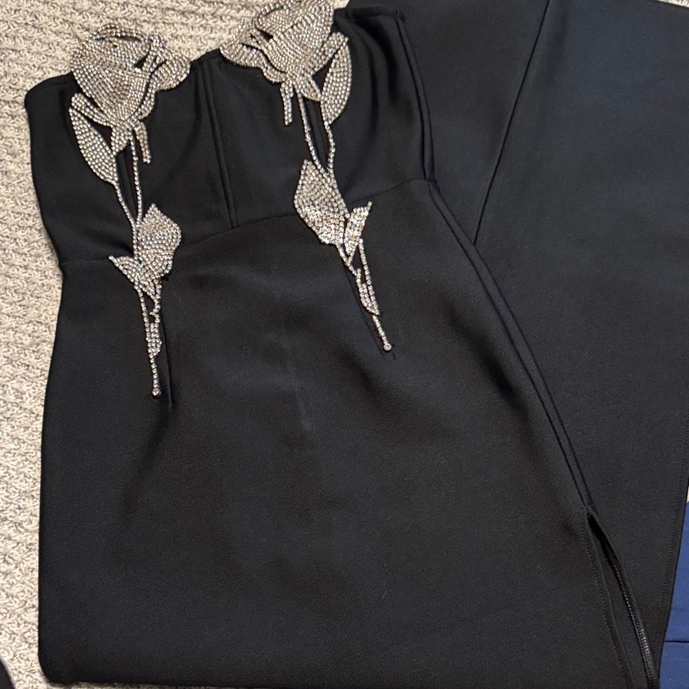 Fashion Nova Black Jumpsuit with Silver Detailing